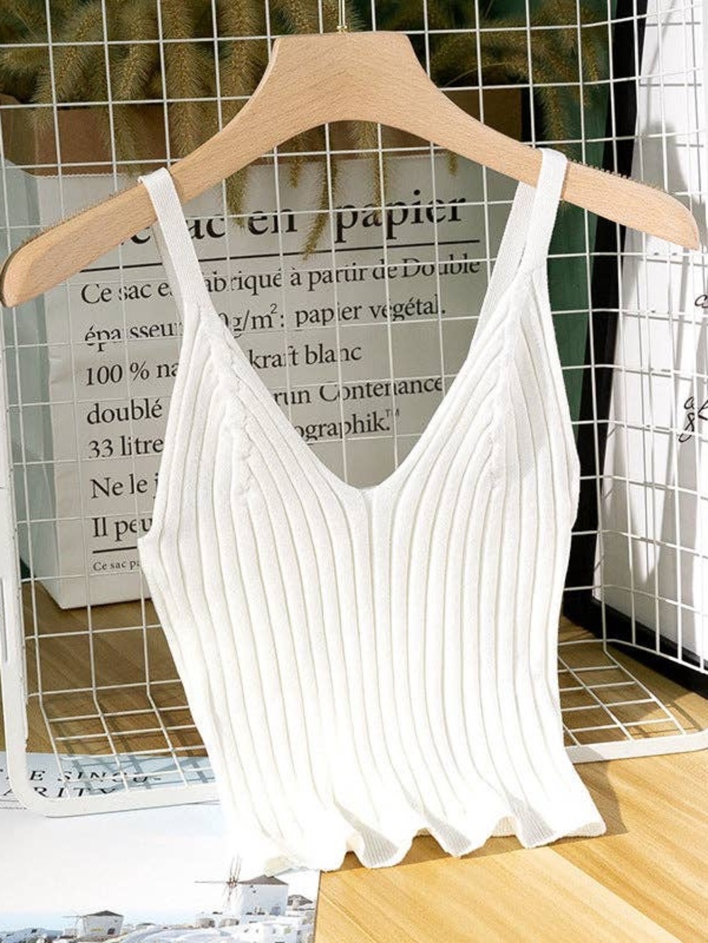 Classic White Ribbed V-Neck Cami Top
